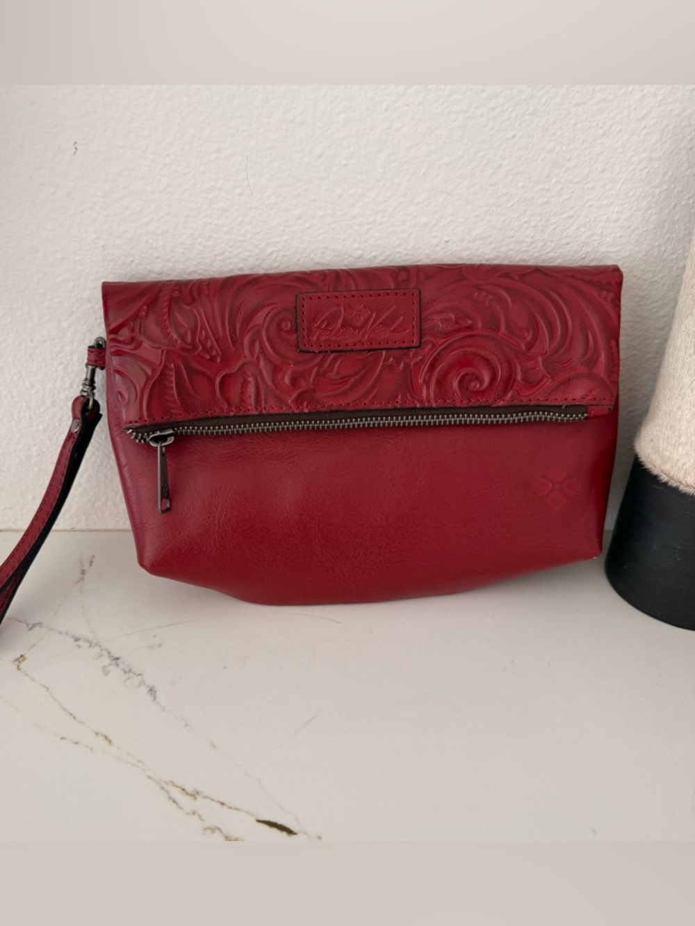 Patricia Nash Embossed Leather Wristlet in Deep Berry - Picture 2 of 5